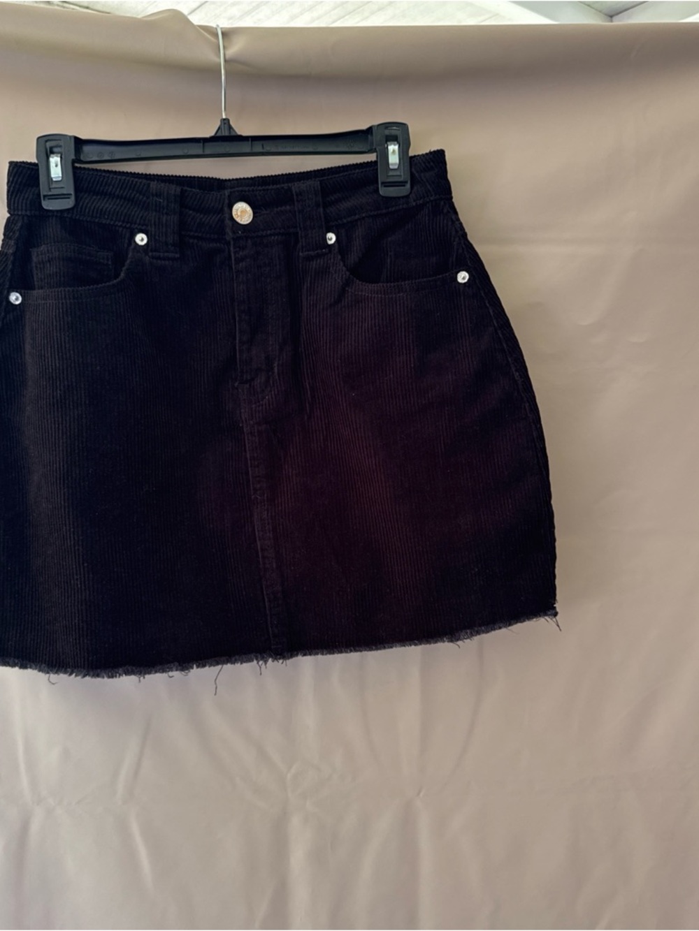 Forever 21 Black Corduroy Mini Skirt with Raw Hem